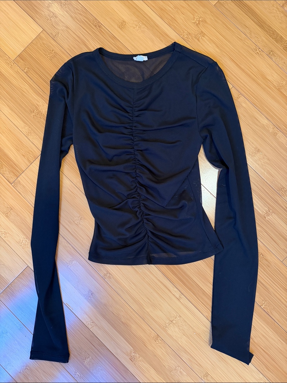 Garage Ruched Front Mesh Long-Sleeve Crop Top XS Y2K Vintage